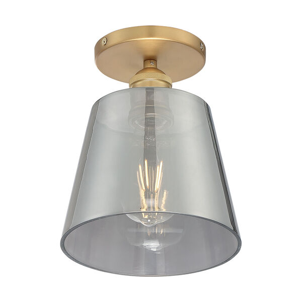 Motif Brushed Brass and Smoked Glass Seven-Inch One-Light Semi-Flush Mount, image 2