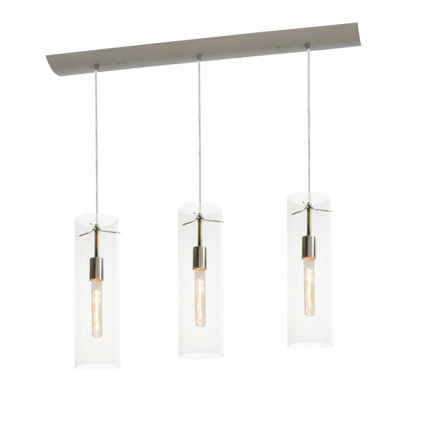 View Satin Nickel Three-Light Linear Mini Pendant with Clear Shades, image 1