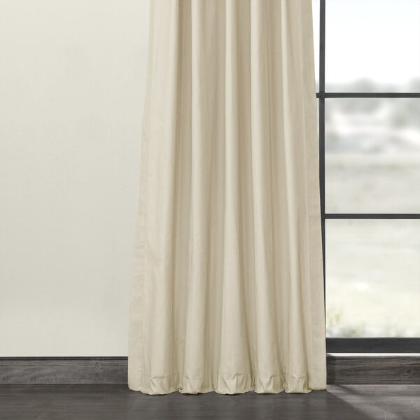 Cream Solid Cotton Pleated Curtain Single Panel, image 3