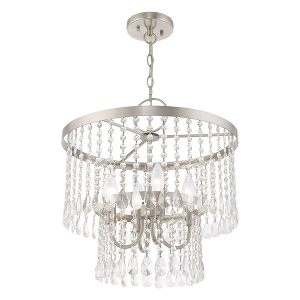 Elizabeth Brushed Nickel 18-Inch Four-Light Pendant Chandelier with Clear Crystals, image 3