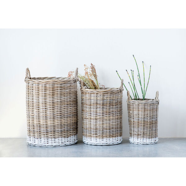 Shoreline Rattan Baskets with White Dipped Base and Handles - Set of 3, image 2