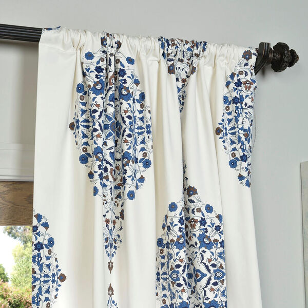 Kerala Blue Printed Cotton Twill Single Panel Curtain 50 x 84, image 3
