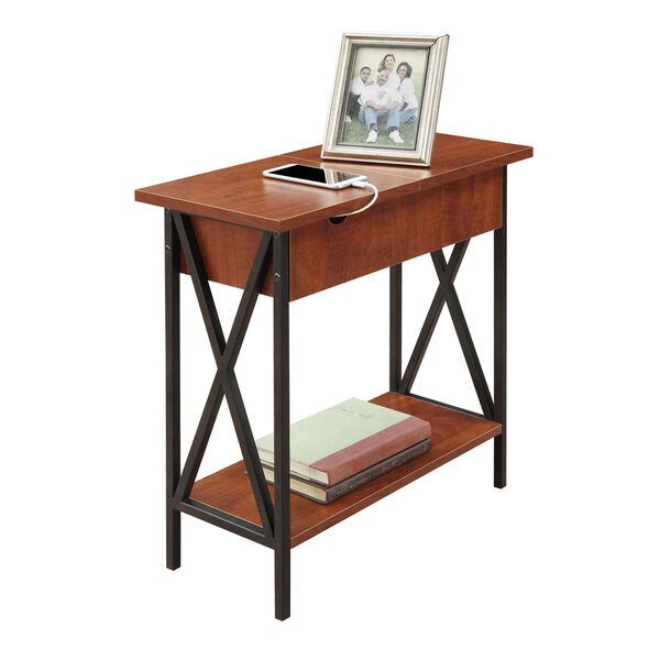 Tucson Flip Top End Table with Charging Station and Shelf, image 3
