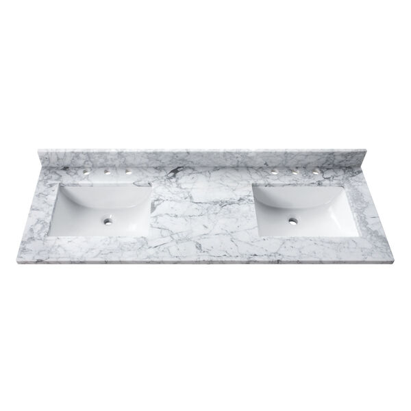 Carrara White 61-Inch Vanity Top with Dual Rectangular Sink, image 1