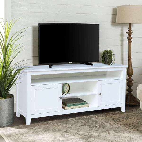 White 57-Inch TV Stand with Two Door, image 1