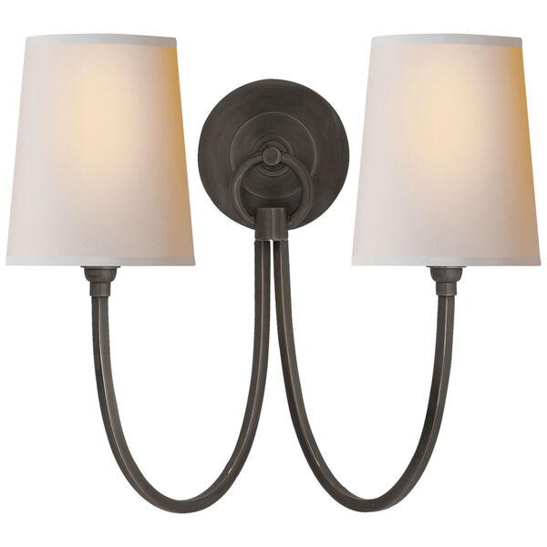 Reed Double Sconce in Bronze with Natural Paper Shades by Thomas O'Brien, image 1