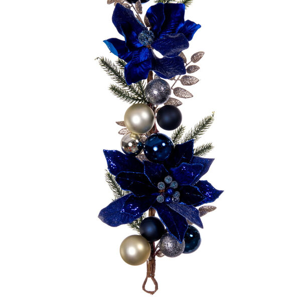 Midnight Blue 72-Inch Magnolia and Poinsettia Leaf Garland, image 3