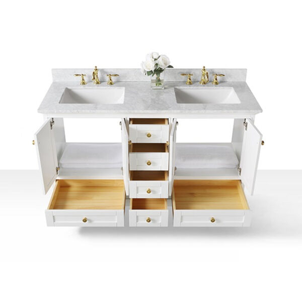 Audrey White 60-Inch Vanity Console with Mirror and Gold Hardware, image 5