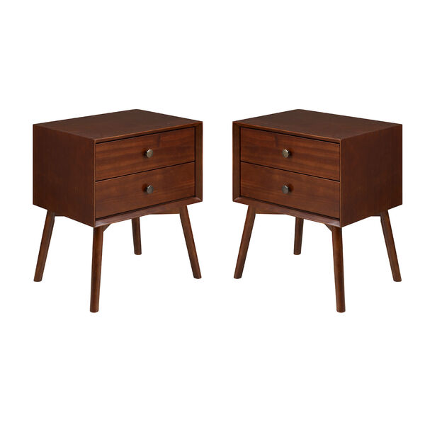 Walnut Two-Drawer Solid Wood Nightstand, Set of Two, image 3