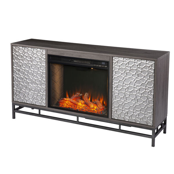 Hollesborne Gray and gunmetal gray Alexa Smart Fireplace with Media Storage, image 5