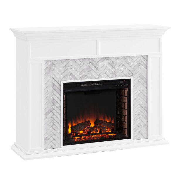 Torlington White Marble Tiled Electric Fireplace, image 2