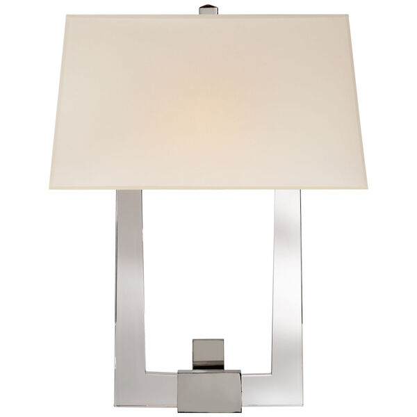 Edwin Double Arm Sconce in Crystal and Polished Nickel with Silk Shade by Chapman and Myers, image 1