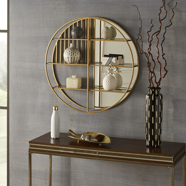 Roxie Gold Wall Mirror with Shelf, image 1