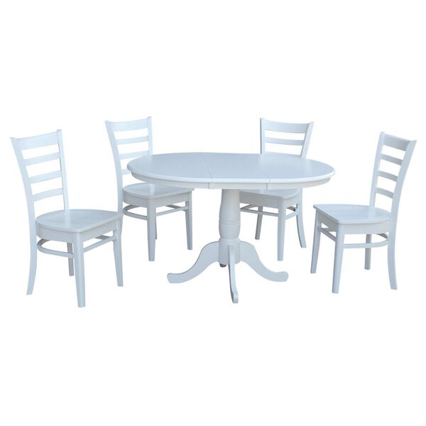 White Round Extension Dining Table with Chairs, 5-Piece, image 3