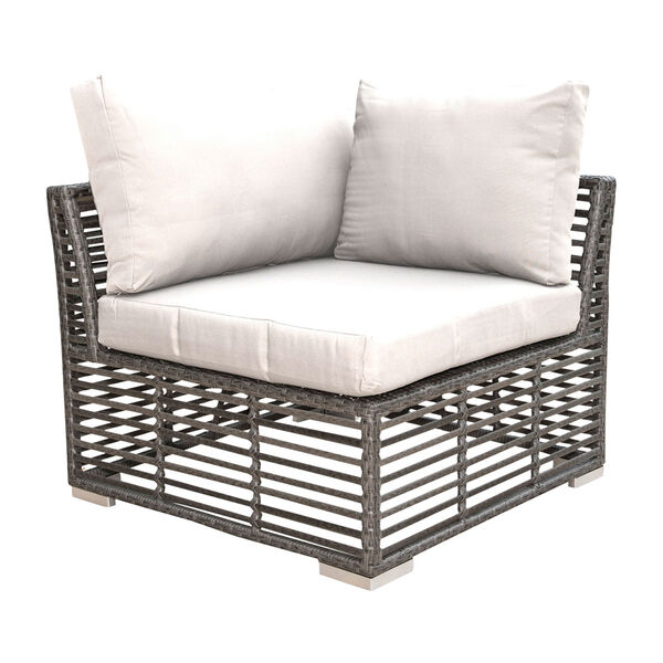 Intech Grey Outdoor Modular Corner Unit with Sunbrella Canvas Lido Indigo cushion, image 1