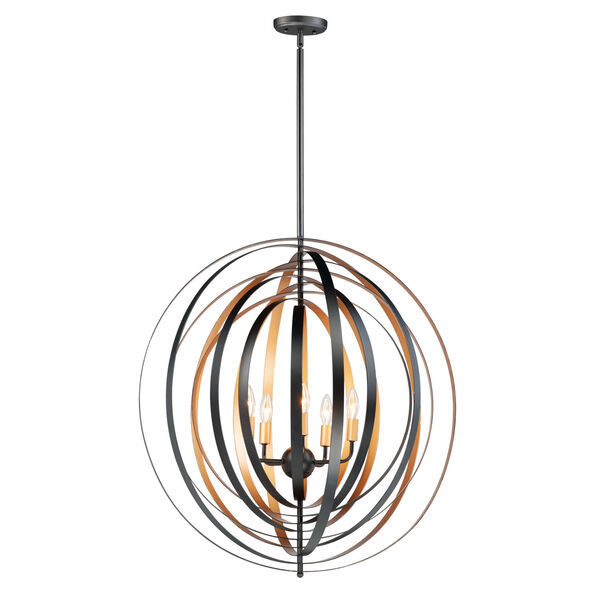 Radial Black and Gold Five-Light Pendant, image 1