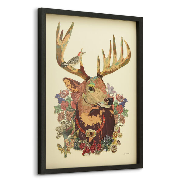 Black Framed Mr. Deer Dimensional Collage Graphic Glass Wall Art, image 3