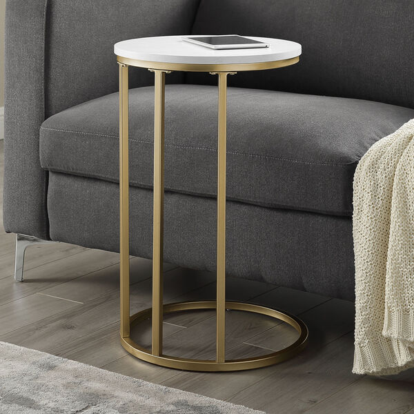Gold Base Round End Table with White Marble Top, image 1