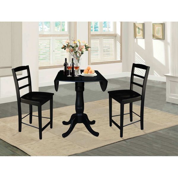 Black Round Pedestal Counter Height Table with Stools, 3-Piece, image 4