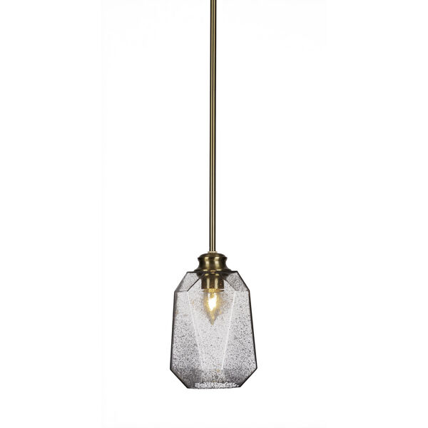 Rocklin New Age Brass One-Light 10-Inch Stem Hung Mini Pendant with Smoke Glass, image 1