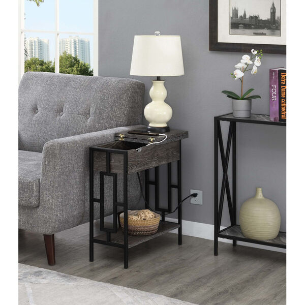 Town Square Weathered Gray and Black Flip Top End Table with Charging Station, image 3