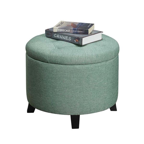 Designs4Comfort Green Faux Linen 20-Inch Round Ottoman, image 2