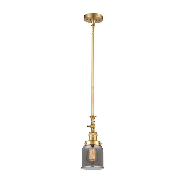 Franklin Restoration Satin Gold Five-Inch LED Mini Pendant with Plated Smoke Small Bell Shade and Wire, image 1
