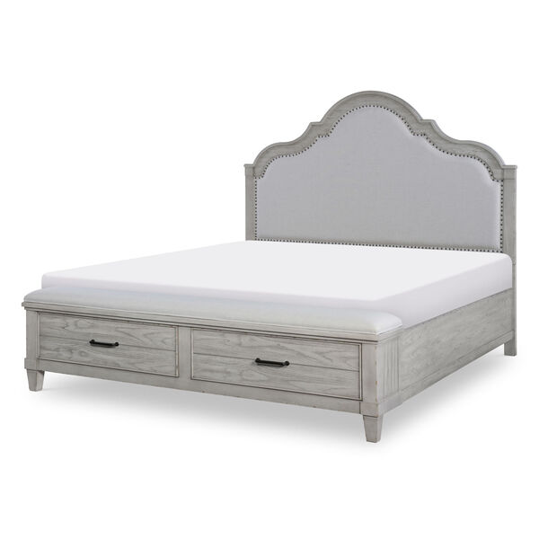 Belhaven Weathered Plank Upholstered Panel Bed with Storage Footboard, image 3