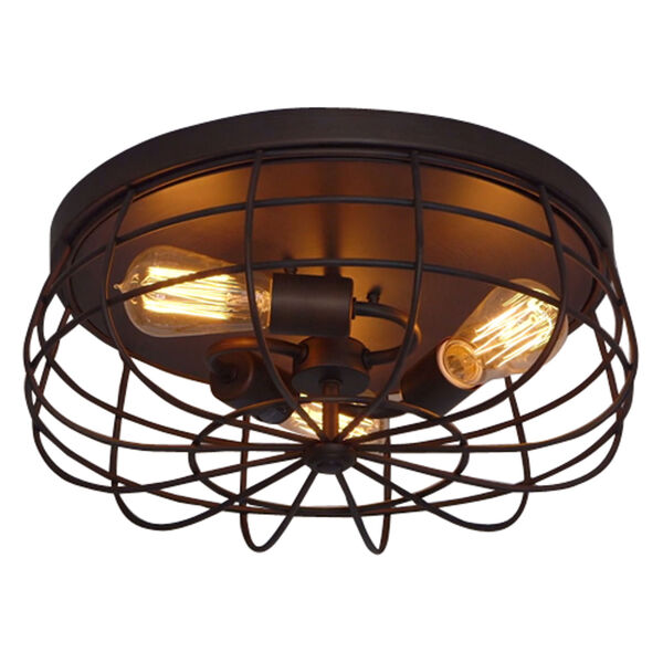 Neo-Industrial Rubbed Bronze Three Light Flush Mount Fixture Ceiling Lamp, image 2