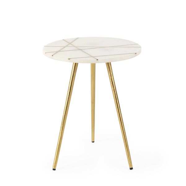 Vivienne White Marble with Antique Gold Metal Small Side Table, image 2