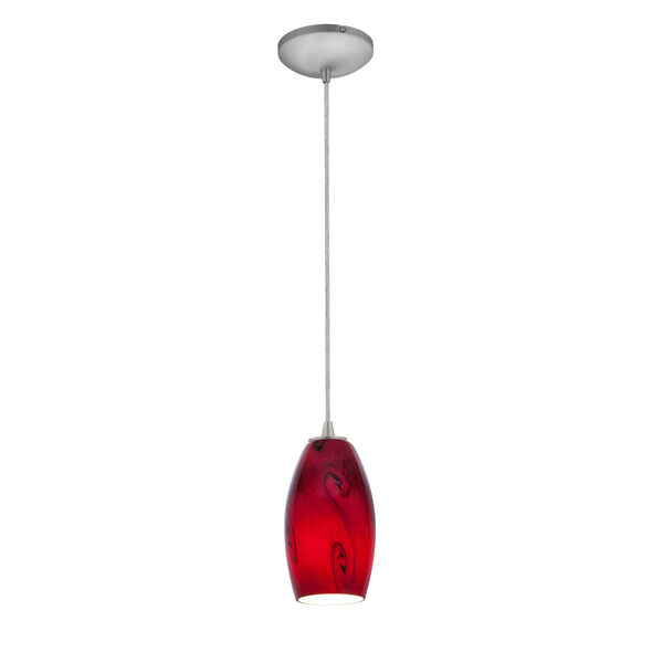 Merlot Brushed Steel LED Cord Mini Pendant with Red Sky Glass Shade, image 1
