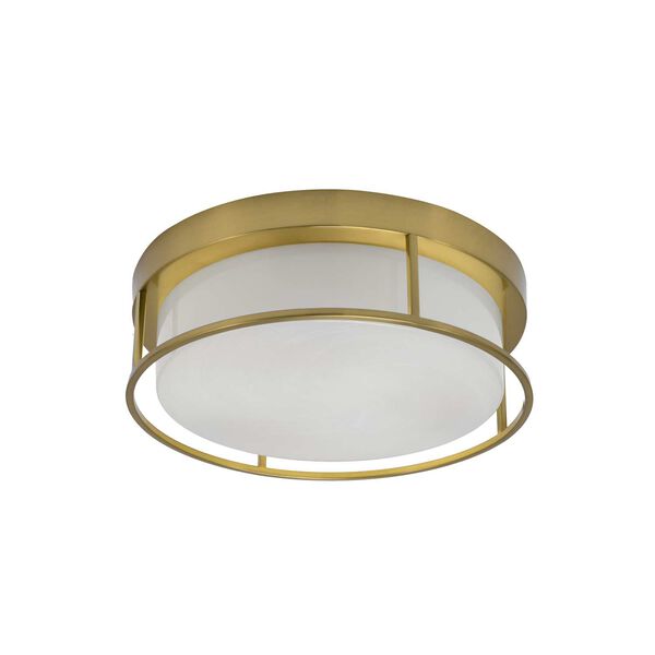 New Age Brass Three-Light Flush Mount with White Marble Glass, image 1