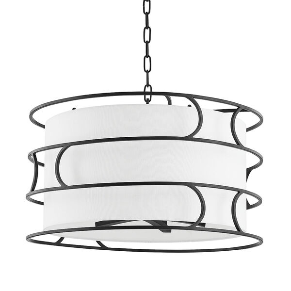 Reedley Forged Iron and White Five-Light Chandelier, image 1