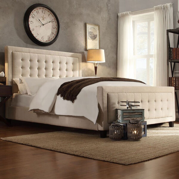 Clarice Beige Tufted Queen Complete Bed with High Footboard, image 3