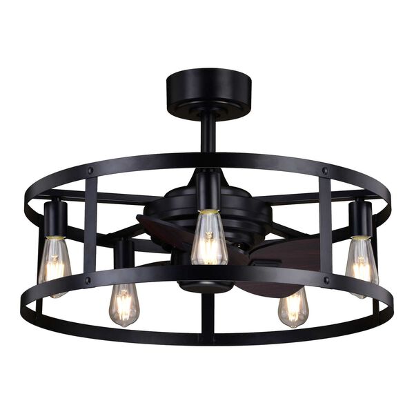 Akron Black Five-Light LED Chandelier Ceiling Fan with Remote, image 1