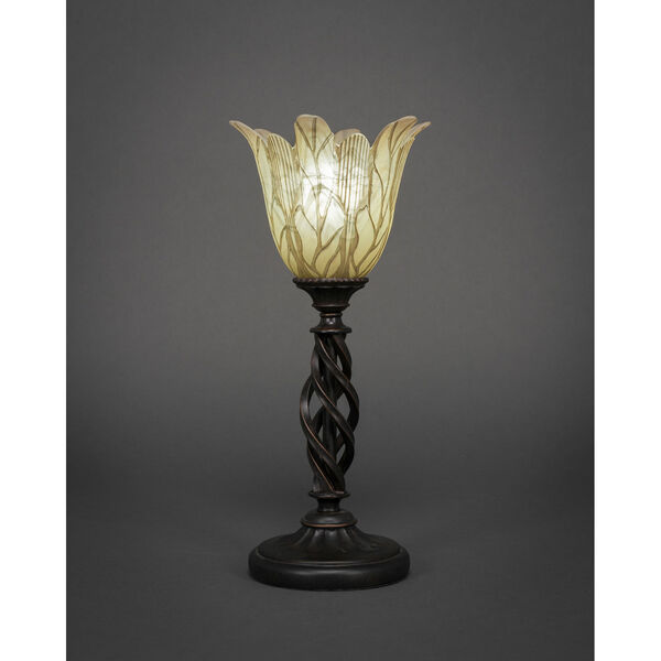Elegante Dark Granite One-Light Mini Table Lamp with Vanilla Leaf Glass, image 1