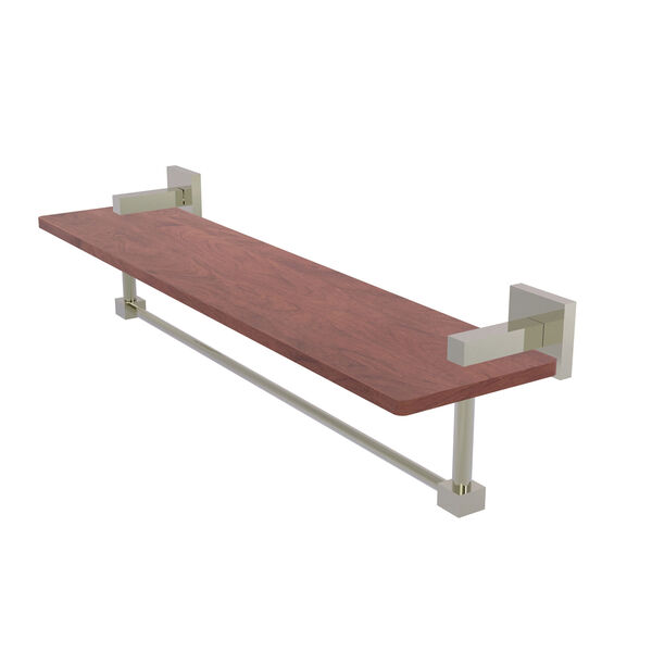 Montero Polished Nickel 22-Inch Solid IPE Ironwood Shelf with Integrated Towel Bar, image 1