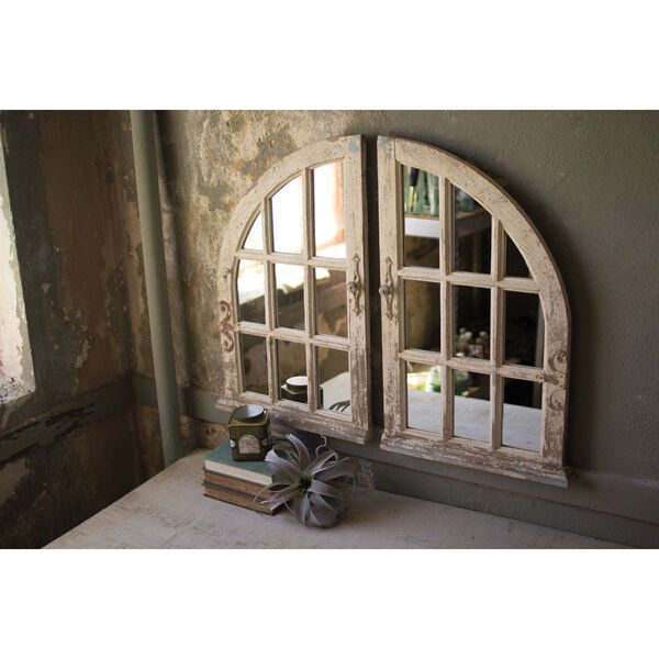 Distressed White Arched Window Mirror, Set of Two, image 1