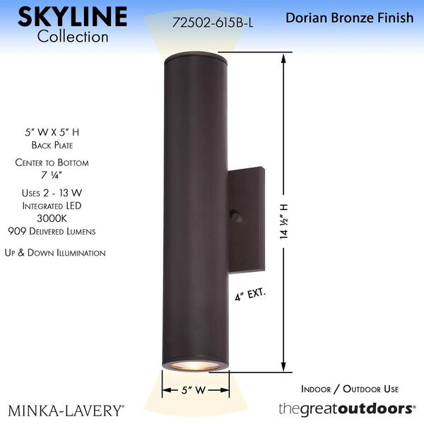 Skyline Dorian Bronze Two-Light Outdoor LED Wall Mount, image 3