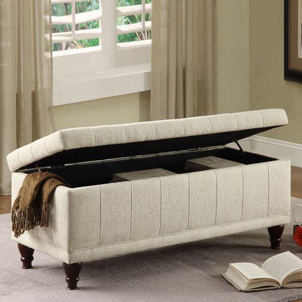 Tufted Beige Upholstered Storage Bench, image 4