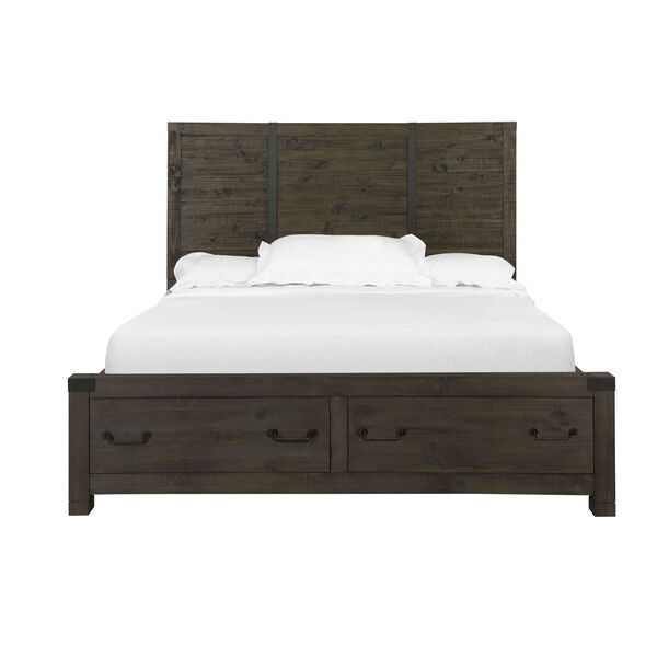 River Station Panel California King Bed with Storage in Weathered Charcoal, image 1