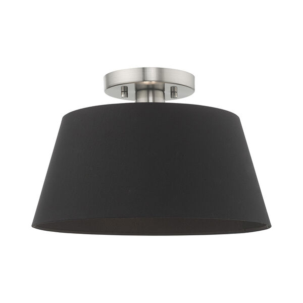 Belclaire Brushed Nickel 13-Inch One-Light Ceiling Mount with Hand Crafted Black Hardback Shade, image 1
