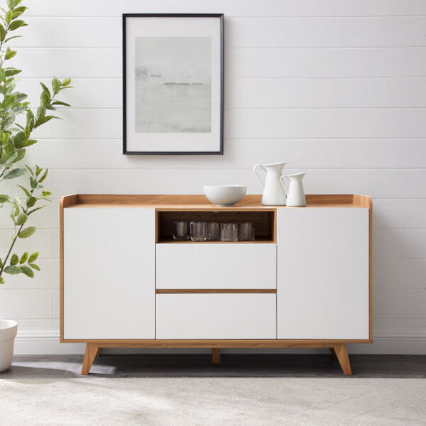 Saturday Solid White and English Oak Two Door Sideboard, image 3