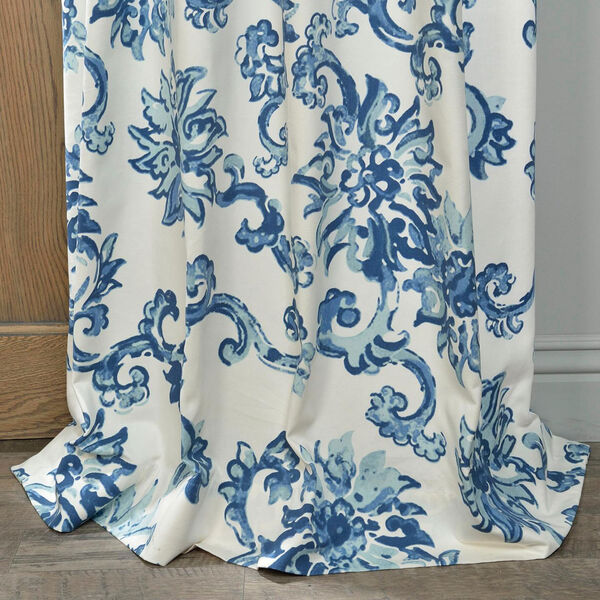 Indonesian Blue Printed Cotton Twill Single Panel Curtain 50 x 108, image 2