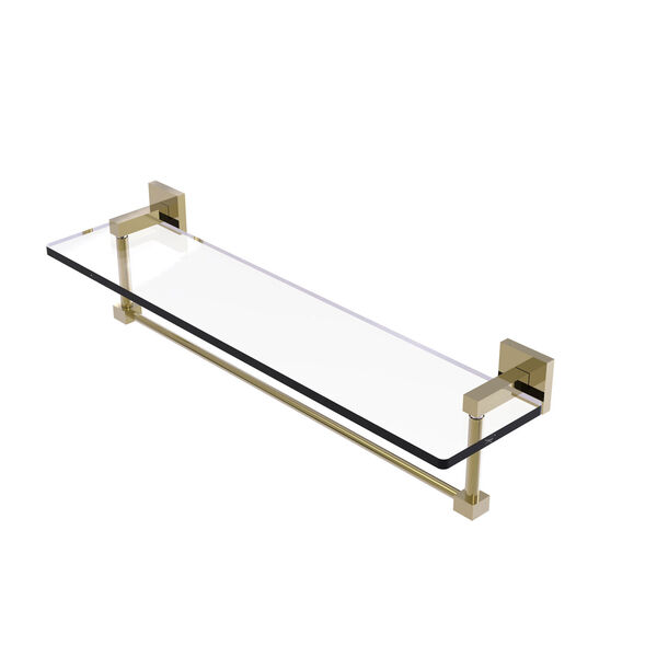 Montero Unlacquered Brass 22-Inch Glass Vanity Shelf with Integrated Towel Bar, image 1