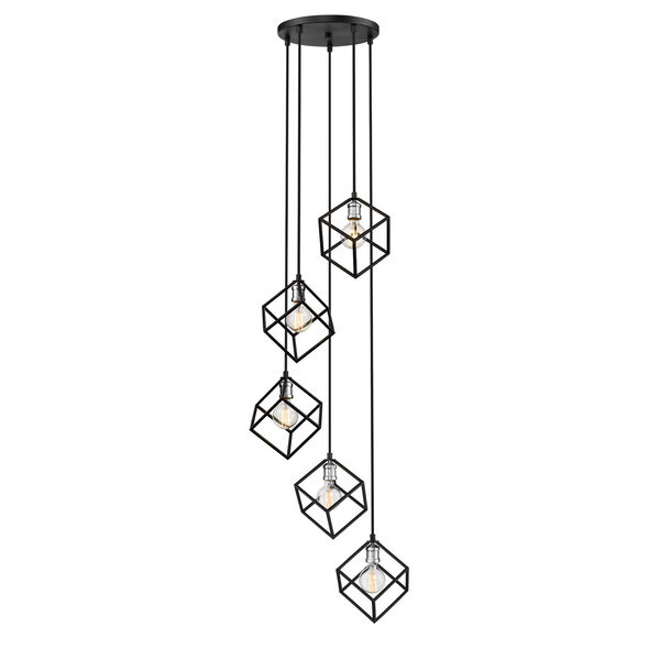 Vertical Matte Black and Brushed Nickel Five-Light Pendant, image 4