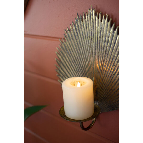 Antique Brass Palm Leaf Candle Wall Sconce, image 3