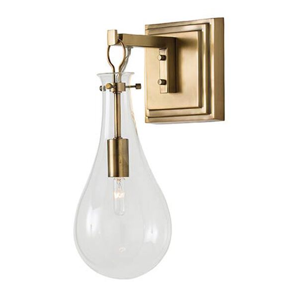 Sabine Clear One-Light Wall Sconce with Antique Brass Back Plate, image 1