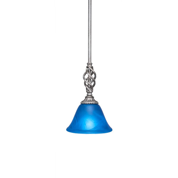 Elegante Aged Silver One-Light Mini Pendant with Blue Italian Glass, image 1