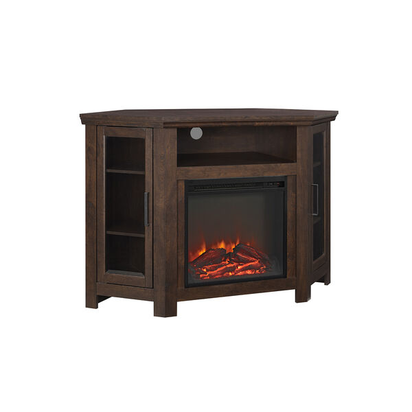 Corner Fireplace Media  TV Stand Console  - Traditional Brown, image 1
